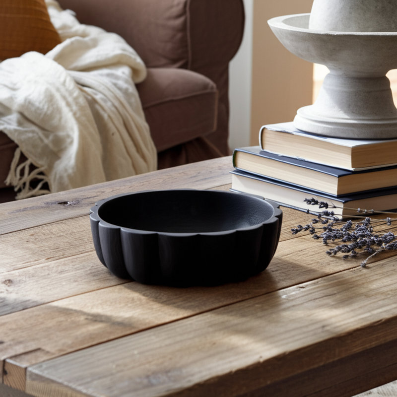 Tramore Hand-Carved Wood Decorative Bowl 9" W , Black