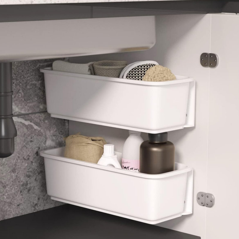 White Sliding Basket Cabinet Organizer for Kitchen Bathroom Pull Out Drawers Under Sink Cupboard Organisers 2 Pcs