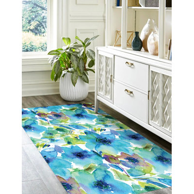 Pretty Blue Flowers Easy to Clean Vinyl Mat