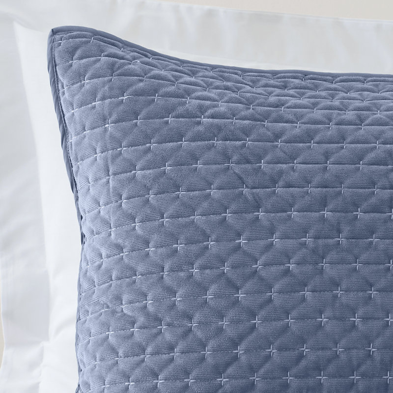 Attica Velvet Embroidered Pillow sham Pair, Blue