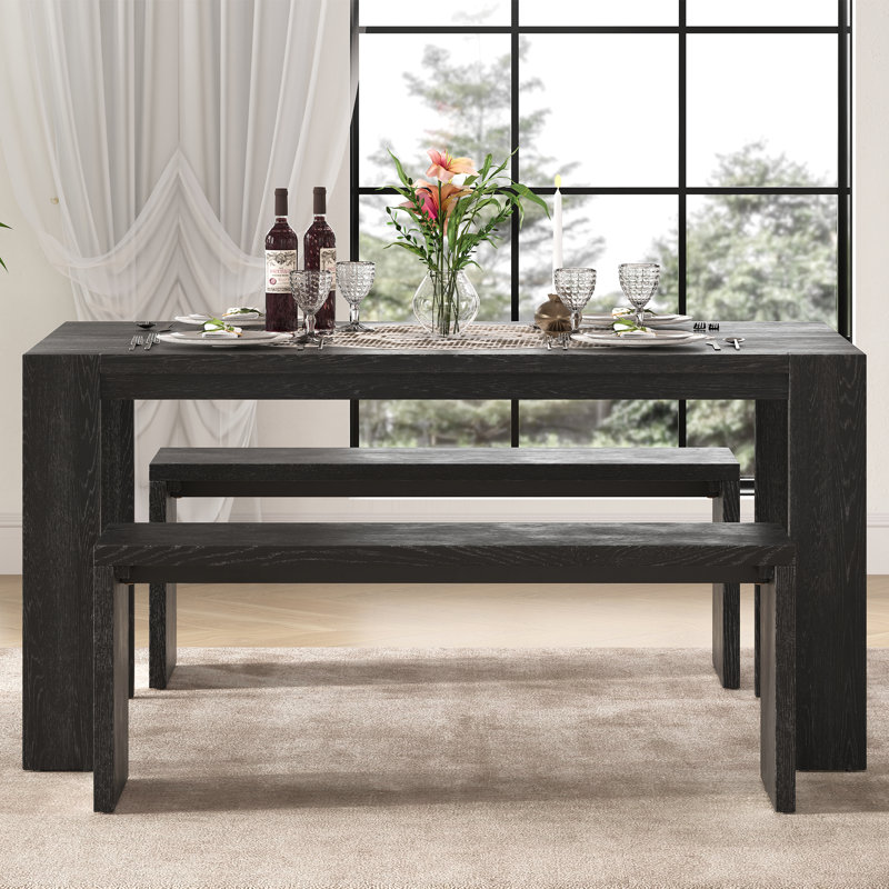 3-piece Dining Set Contains 2 Benches, Espresso