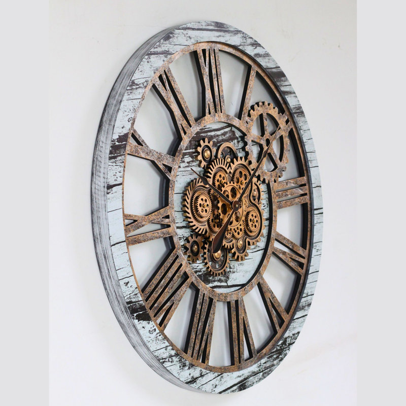 Solid Wood Wall Clock, White/Grey