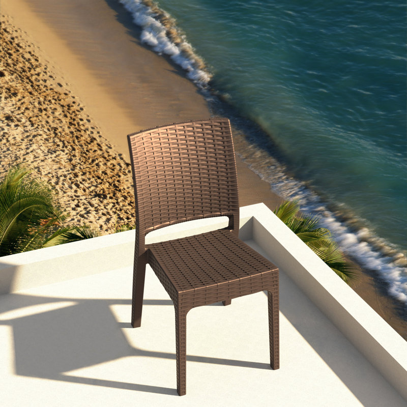Tomosuke Stacking Patio Dining Side Chair, Brown