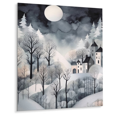 «Grey Cream Nordic Village», impression abstraite de paysage mural en métal