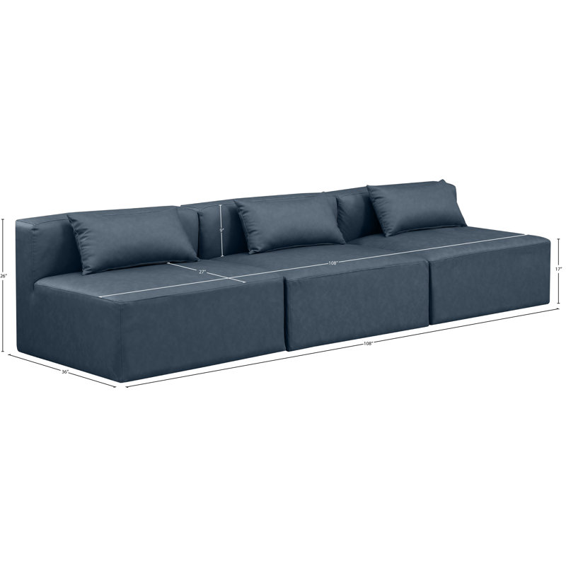 Canapé modulaire en similicuir 3 pièces Ivion, Bleu marine en cuir végétalien