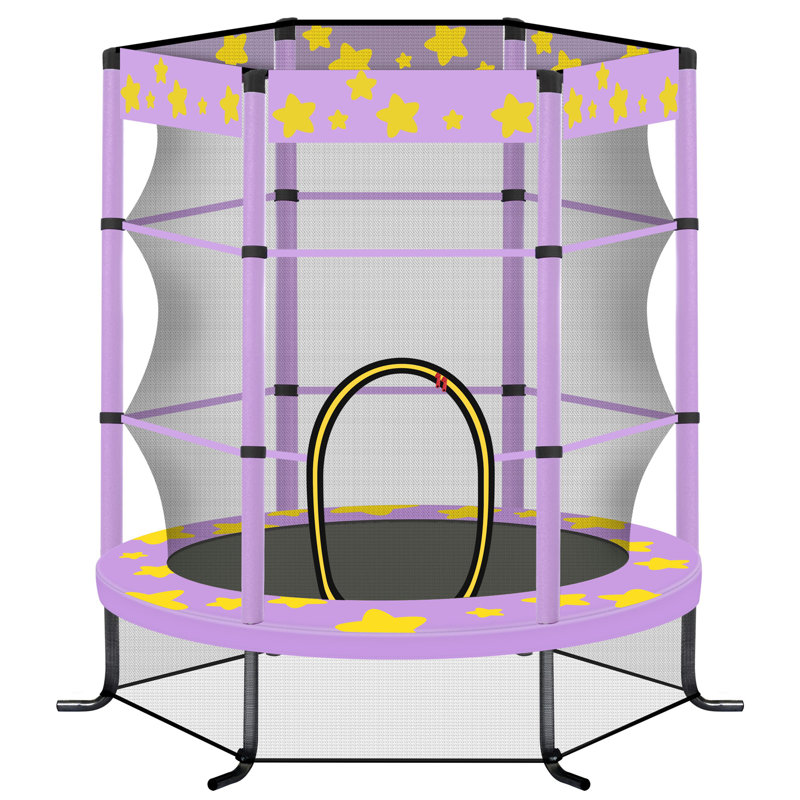 Trampoline 55 pouces pour enfants avec filet de sécurité, trampoline intérieur pour enfants 4,5 pi, Mauve