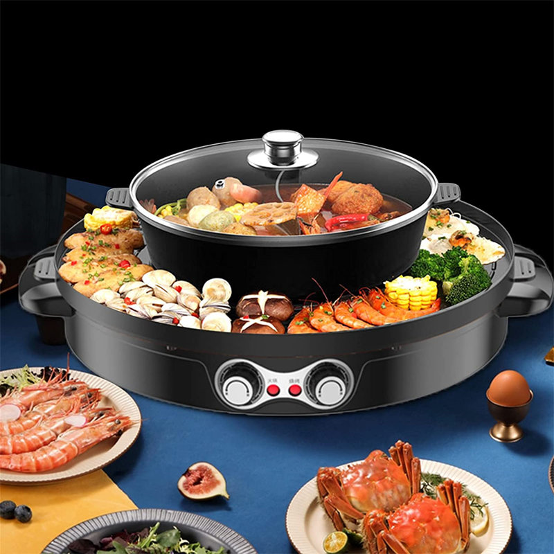 Electric Hot Pot BBQ 2 in 1 2200 W Double Separation Barbecue Grill Household Hot Pot
