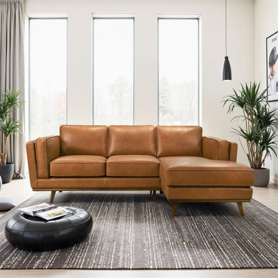 Canapé modulaire en cuir véritable Chase faisant face à la droite