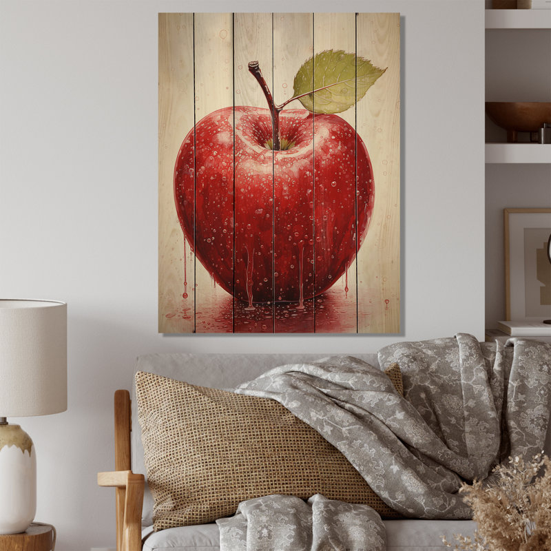 Fruit, pomme, bonbon, rouge sur bois, H 20 po x l 10 po x P 0,78 po