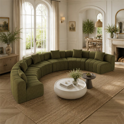 Chenille Curved Sectional Sofa With 6 Pillows