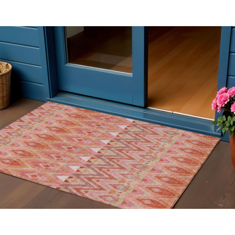 3' X 5' Pink Salmon And Blush Southwestern Washable Indoor Outdoor Area Rug