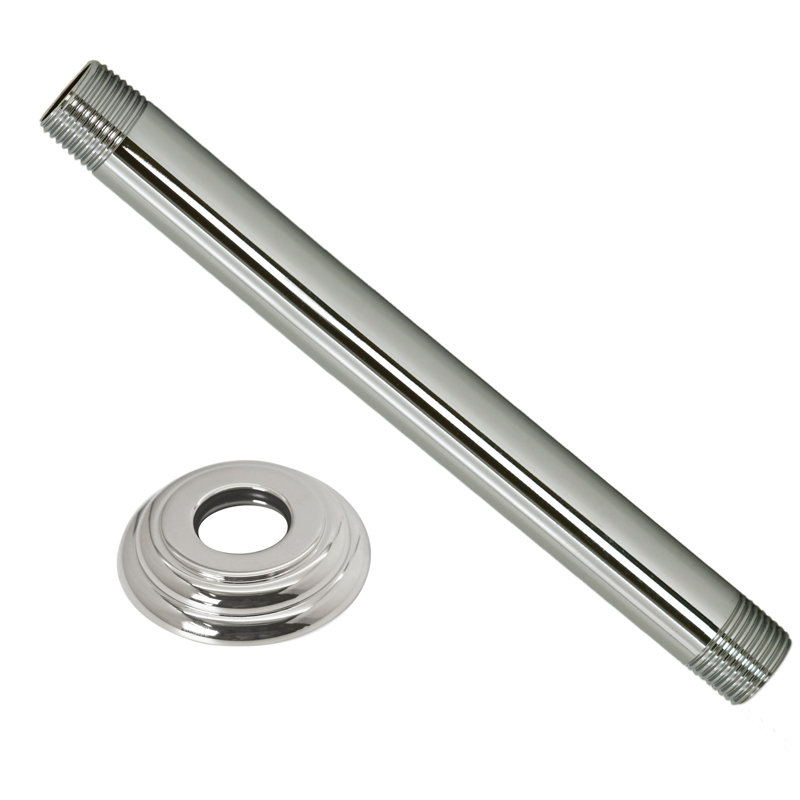 Bras de douche rond 1/2 po x 8 po avec bride, Nickel poli