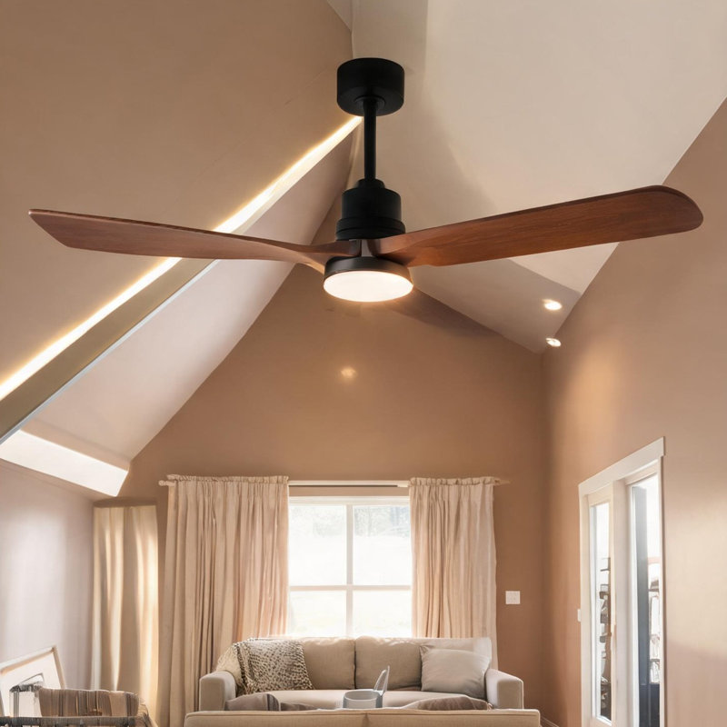 Ventilateur de plafond à télécommande en noir, 72 po, avec flux d'air saisonnier, moteur à courant continu, éclairage DEL