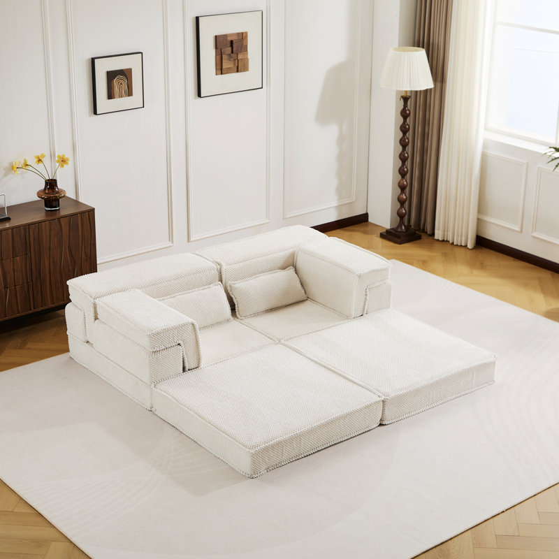 Canapé-lit convertible au sol, canapé modulaire modulaire, Blanc