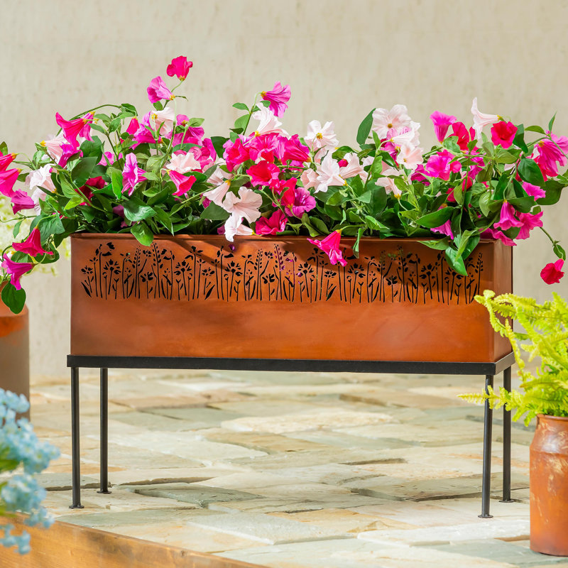Rectangular Metal Planter with Laser Cut Florals