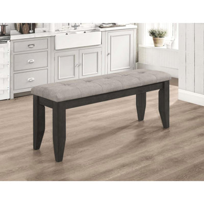 Dark Grey Fabric Bench For Dining, Solid Rubberwood Legs, Button - Padded Seat, 14.16 In Width, Formal Dining Seating Upholstered Wood Base, Comfortable 18.89 Height, Space Saving Option