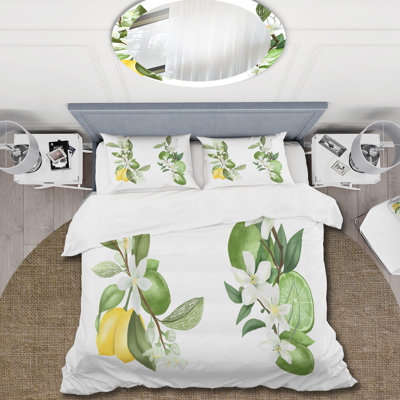 Bouquets de branches de citronnier en fleurs - Ensemble de housse de couette traditionnel - Microfibre de polyester