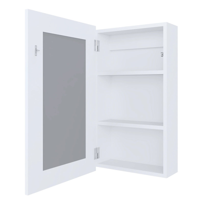 Armoire blanche avec miroir pour la salle de bain, 3 tablettes robustes pour la salle de bain et pratique, Blanc