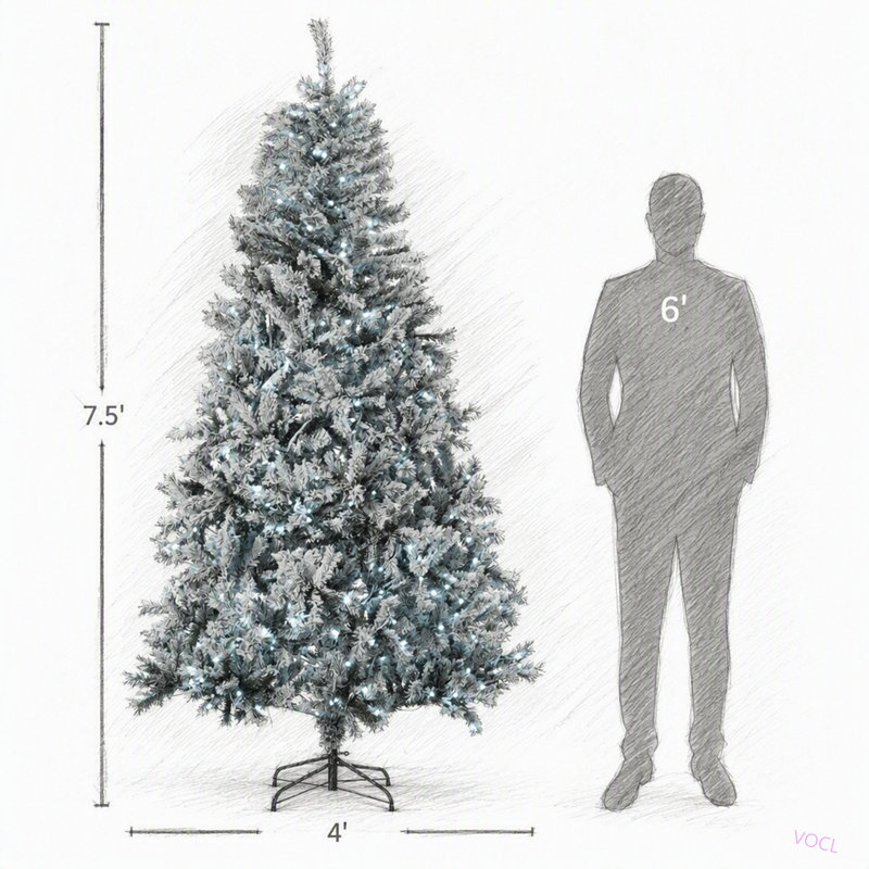 Arbre de Noël artificiel enneigé 7,5 pi avec lumières DEL froides