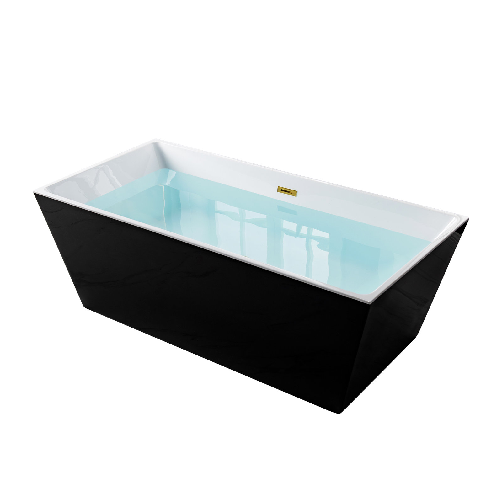 Echo 67" Freestanding Soaking Acrylic Bathtub, Glossy Black, Brushed Gold