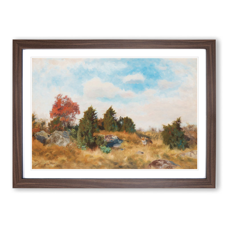 Fox in Autumn by Bruno Liljefors - Picture Frame Painting, 48cm H x 65cm W x 2cm D, Walnut Framed