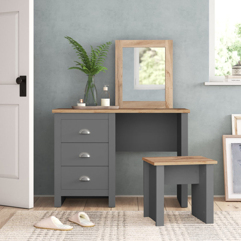 Aquitaine Dressing Table with Mirror, Grey