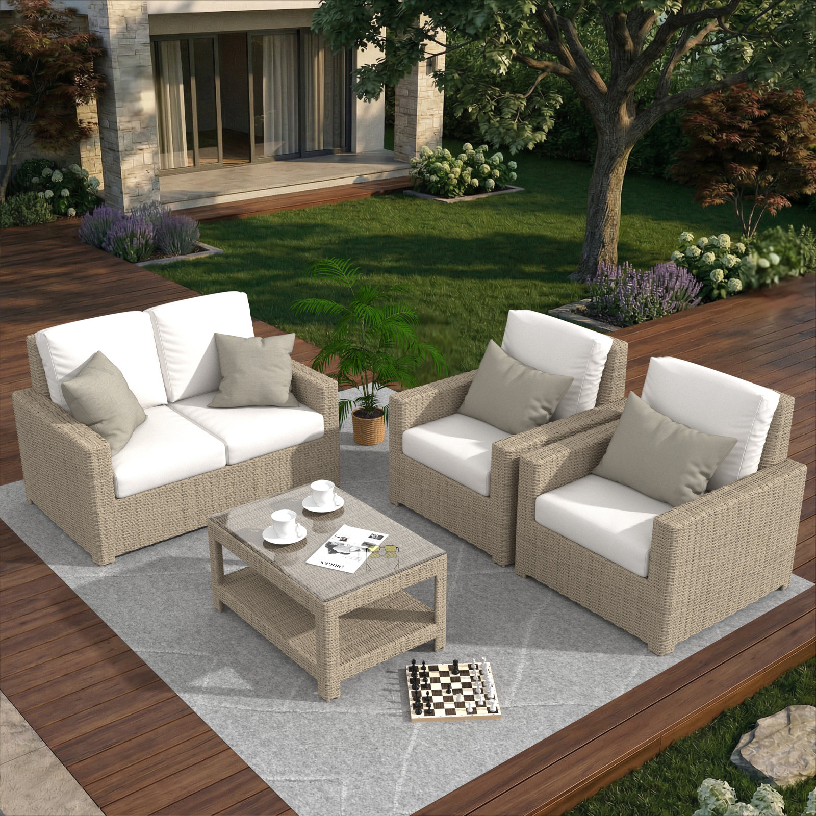 Henri 4-Person Sunbrella® Patio Seating Group, Canvas White
