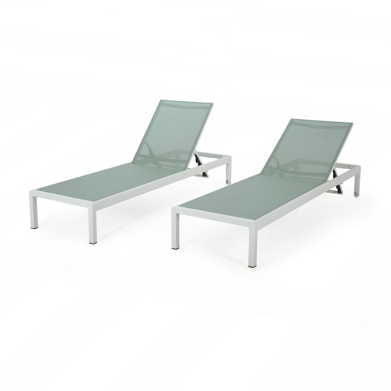 Esteban Outdoor Metal Chaise Lounge, White, Green, 2