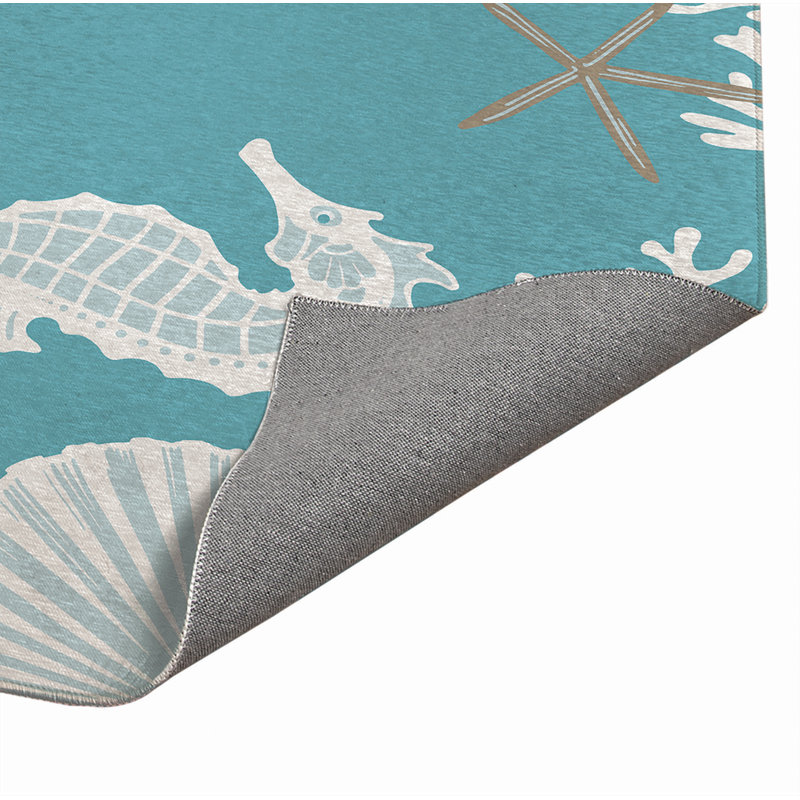 Coral & Seahorse Outdoor Rug, Rectangle 2' x 3'