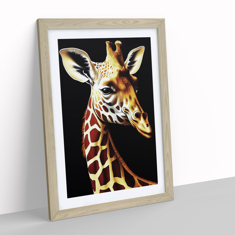 Pretty Giraffe - Single Picture Frame Print, 46cm H x 34cm W x 2cm D, Oak Framed