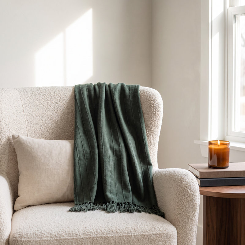 Hendri Hand Woven Throw Blanket, Green Striped