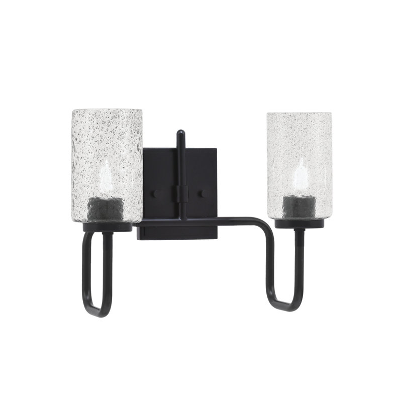 Amarmula 2 Light Bath Bar, Matte Black Finish, 4" Smoke Bubble Glass, Black, Clear/Black