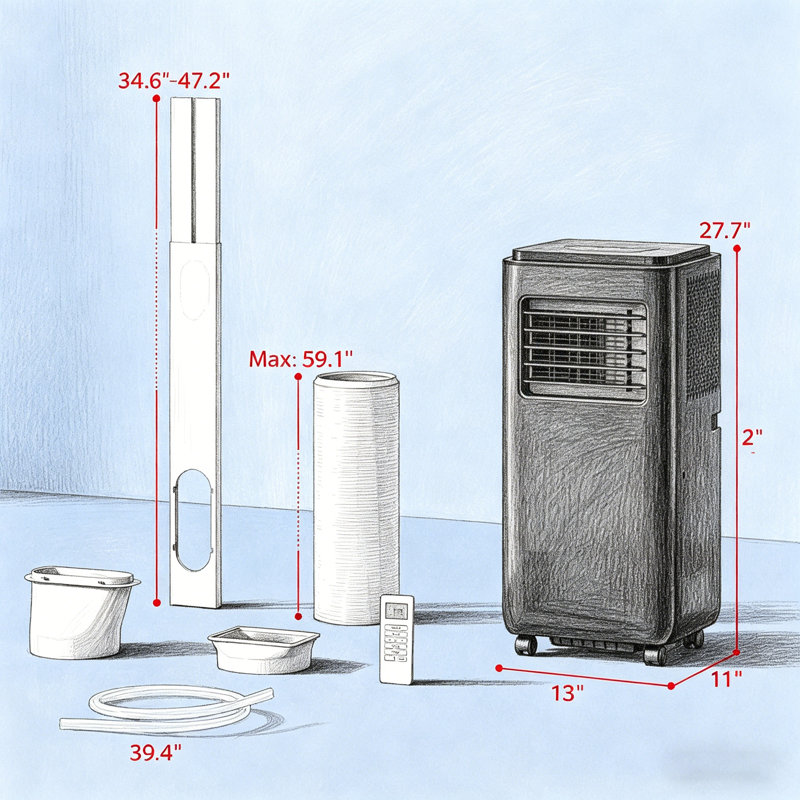 Climatiseur portatif noir l 13 po x P 11 po x H 27,7 po