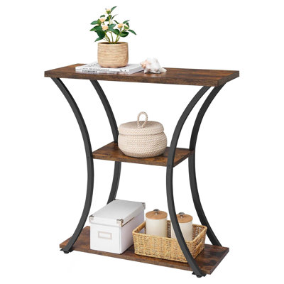 Console à 3 niveaux avec tablettes en bois ouvertes