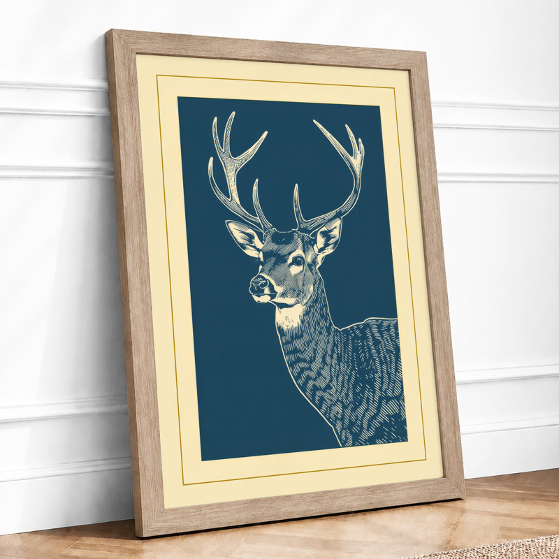 Dignified Deer Japandi - Framed Print, A1 - 84.1 x 59.4 cm, Oak