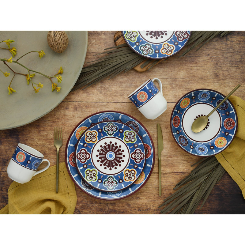 Sumaya Piece Dinnerware Set - Service for 4, Cream/Blue