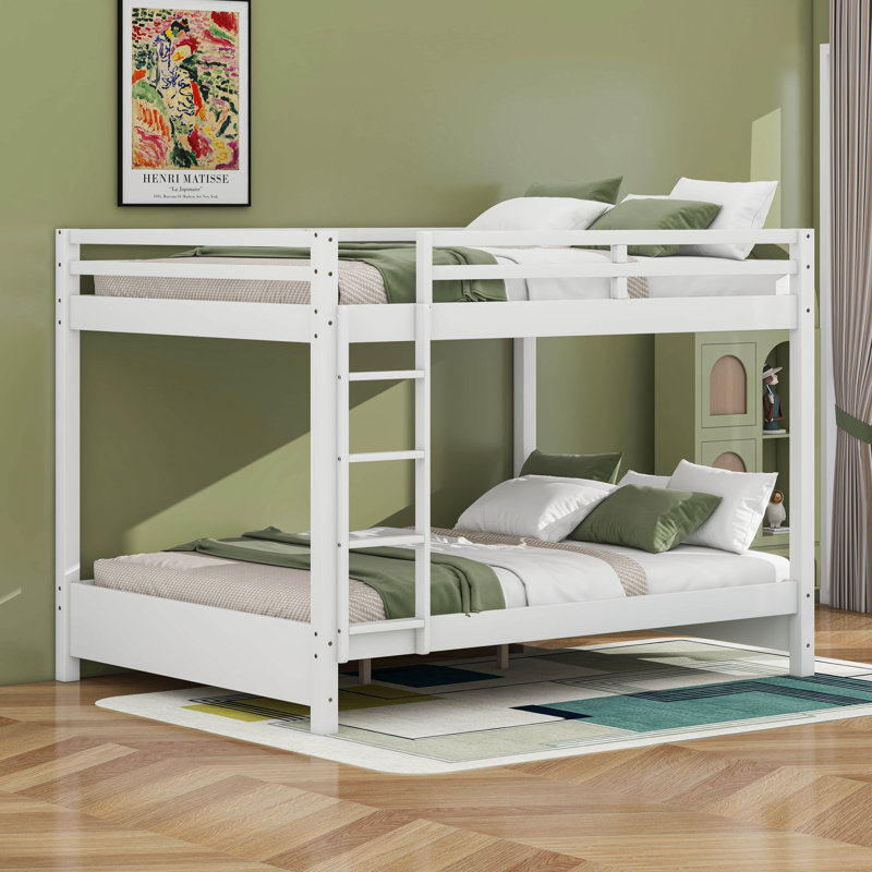 Lit superposé en bois grand avec échelle, Blanc