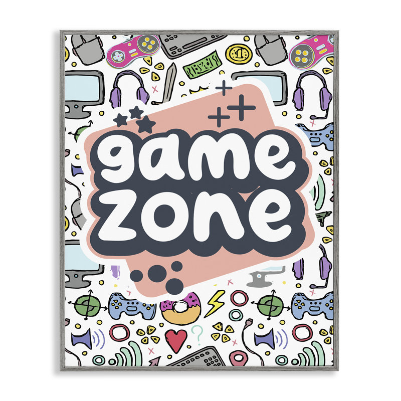 Peach Game Zone Giclee Art by Jesse Keith, Farmhouse Gray Framed Giclee, 20" H x 16" W