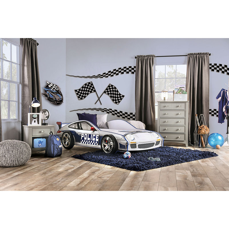 Modern Novelty Style Twin Bed Police Car Design With LED Lights