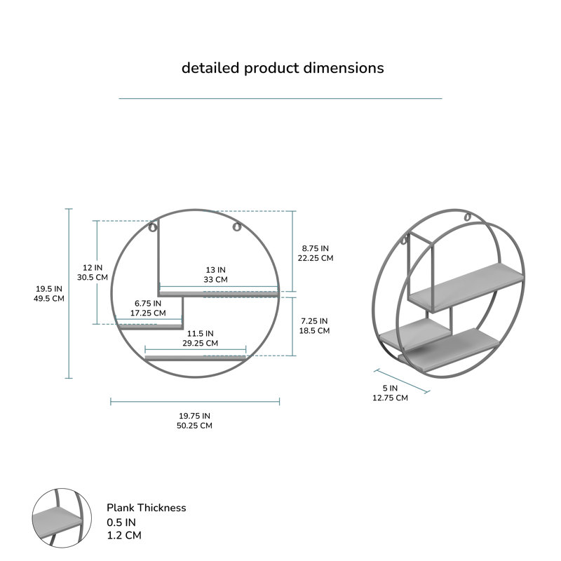 Aberdeen 3 Piece Circle Solid Wood Wall Mounted Shelf, Gold
