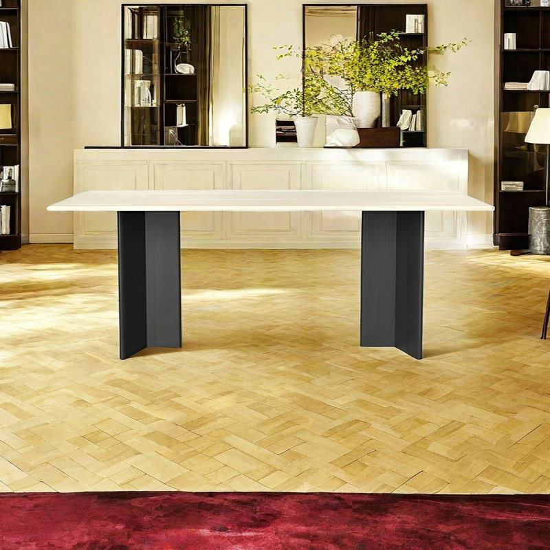 Table de salle à manger Retro, H 29,52 po x L 86,61 po x l 39,37 po, Noir, noir, noir, noir