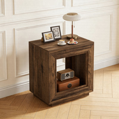 Wood Square End Table – Rustic Side Table Nightstand With Storage