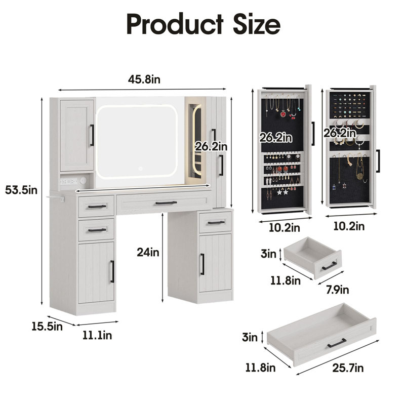 Vanity Desk With Large Led Mirror And Power Outlet