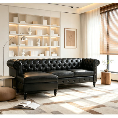 85" L-Shaped Sectional Sofa With Reversible Storage Ottoman,Modern  4-Seater PU Leather With Couch Curved Armrests