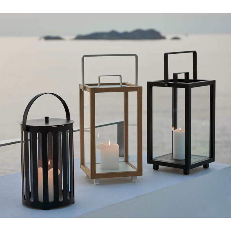 Lighthouse Aluminum/Glass Floor Lantern, Lava Gray, 21.3" H x 13" W x 13" D