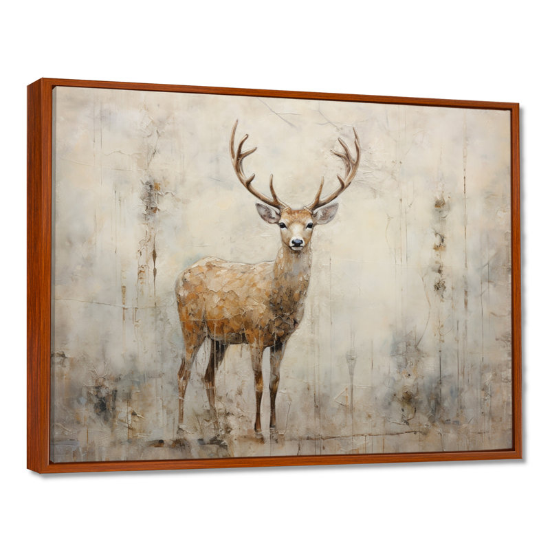 Minimalisme, portrait de cerf beige - art encadré de cerf, H 12 po x l 20 po x P 1 po, Cadre flottant brun