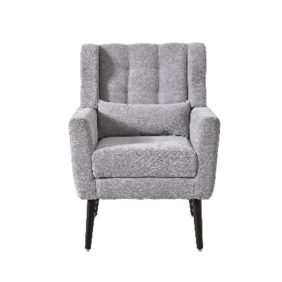 Contemporary Armchair, Modern Upholstered, Solid Wood Legs, Grey