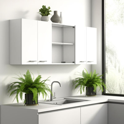 Vaisselier mural 59 "en bois blanc avec six portes 59"