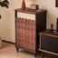 Armoire d'appoint moderne beige, brun, rotin noir et bois massif