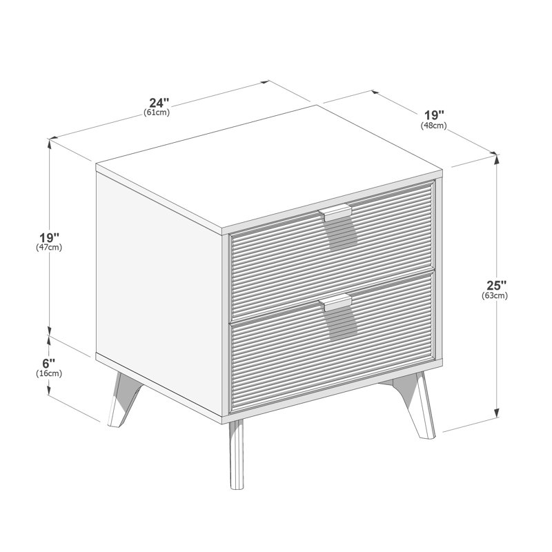 Table de chevet cannelée à 2 tiroirs avec poignées en laiton Alice, Linea